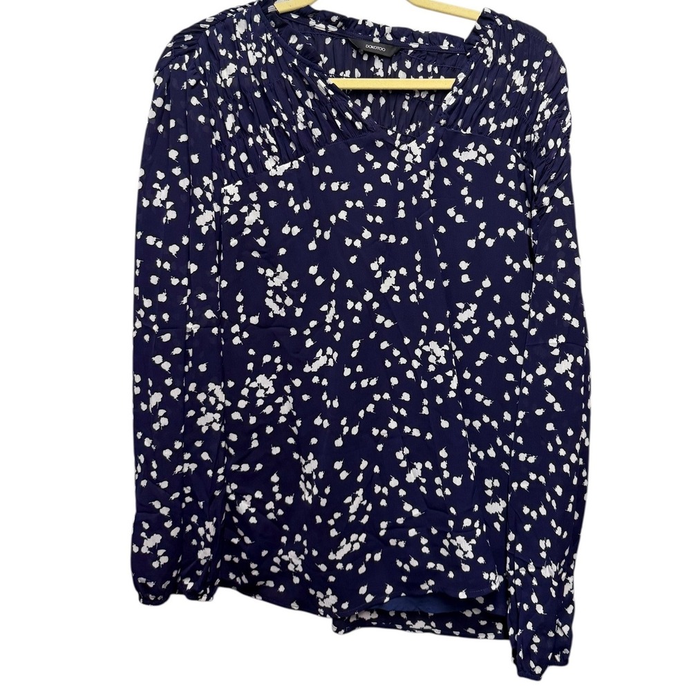 Dokotoo Floral Blouse Women 2XL Blue Excellent Smocked V-Neck Long